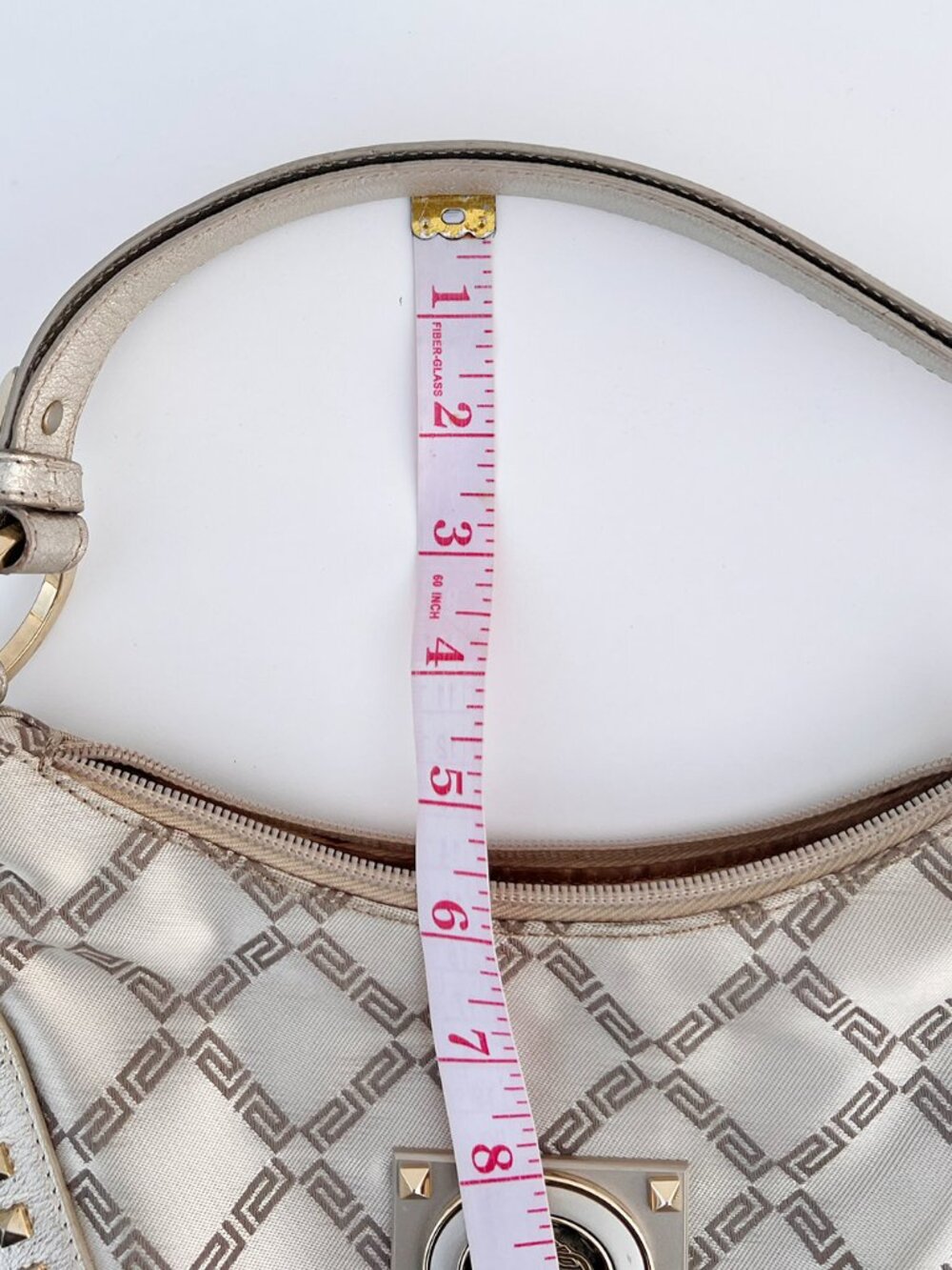 VERSACE Silver Metallic Leather Jacquard Medusa Studded Hobo Shoulder Bag - Picture 9 of 14